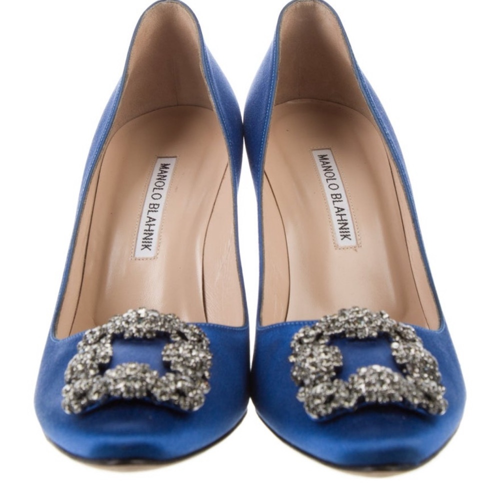 😍final price😍 Blue Satin Manolo Blahnik heels sex and the city - Picture 2 of 4
